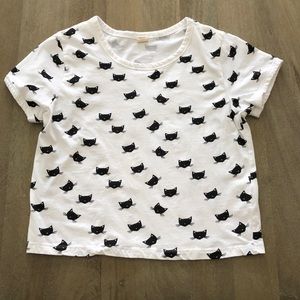 White and black cropped cat T-shirt